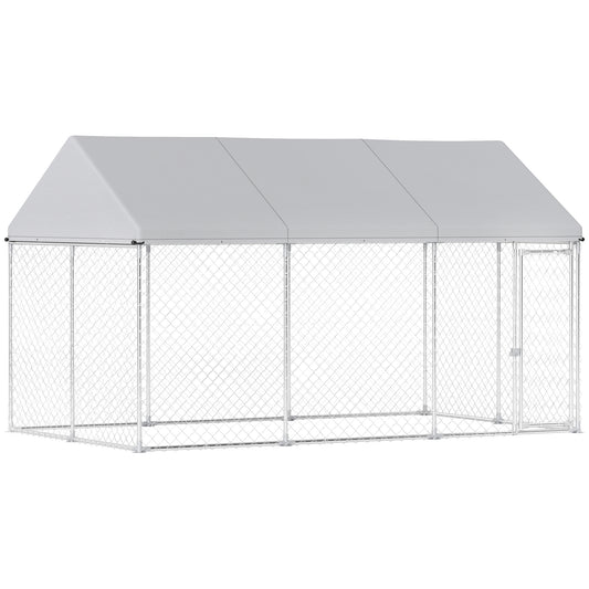 Outdoor Dog Kennel with Roof, Heavy Duty Galvanized Steel Dog Run Chain Link w/ Waterproof UV-Resistant Cover, Safety Lockable Latch System, 13.1' x 7.5' x 7.8