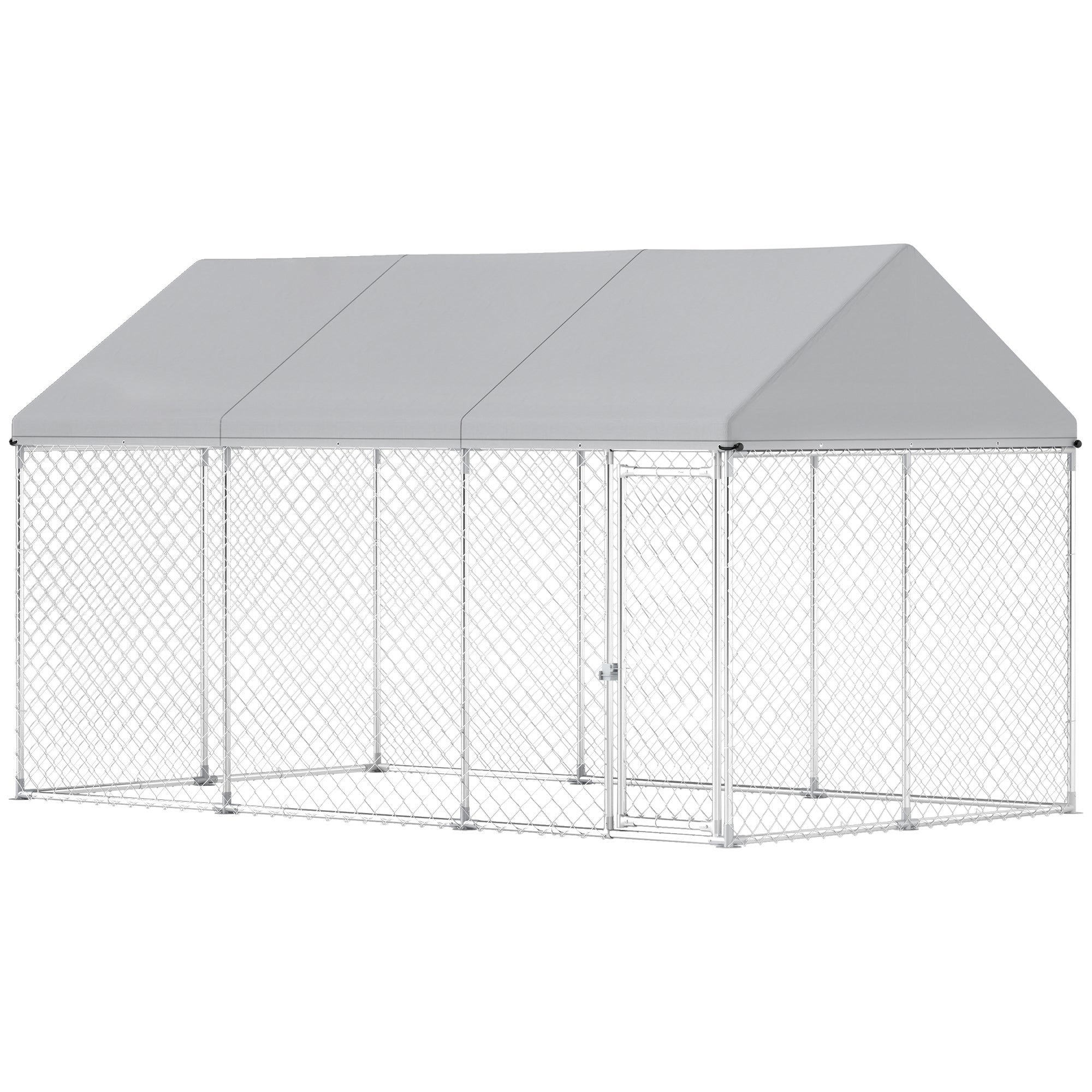 Outdoor Dog Kennel with Roof, Heavy Duty Galvanized Steel Dog Run Chain Link w/ Waterproof UV-Resistant Cover, Safety Lockable Latch System, 13.1' x 7.5' x 7.8