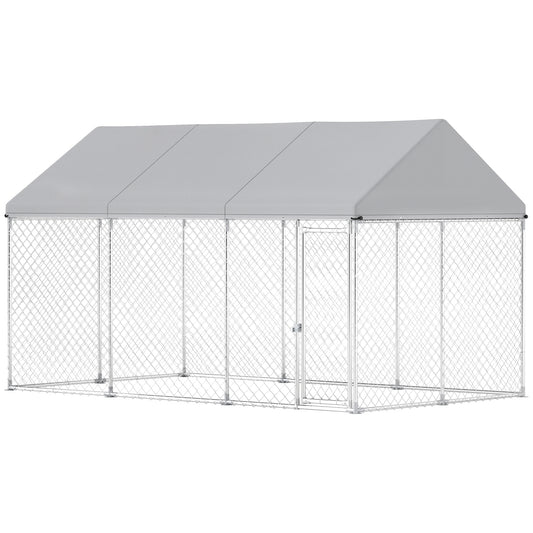 Outdoor Dog Kennel with Roof, Heavy Duty Galvanized Steel Dog Run Chain Link w/ Waterproof UV-Resistant Cover, Safety Lockable Latch System, 13.1' x 7.5' x 7.8