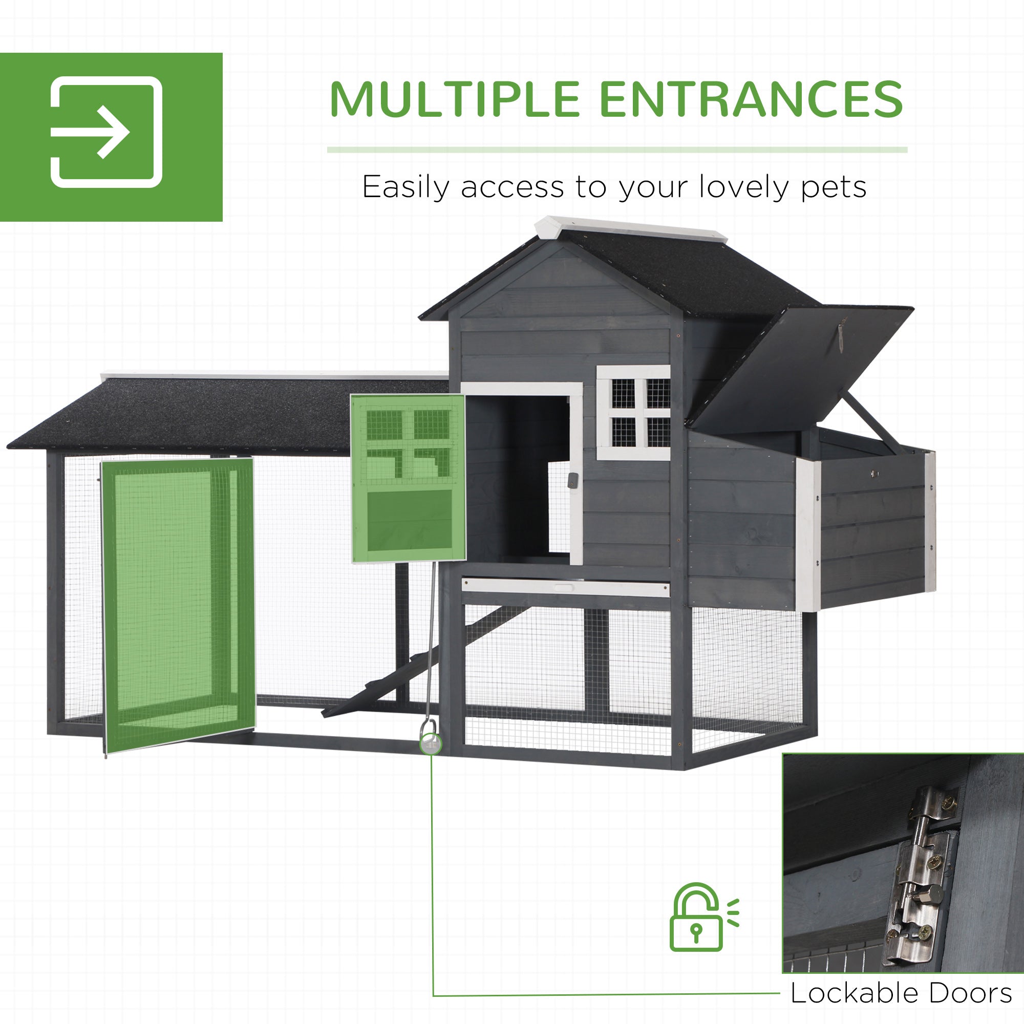 84" Chicken Coop Wooden Hen House Rabbit Hutch Poultry Cage Pen Outdoor Backyard with Nesting Box and Run, Grey