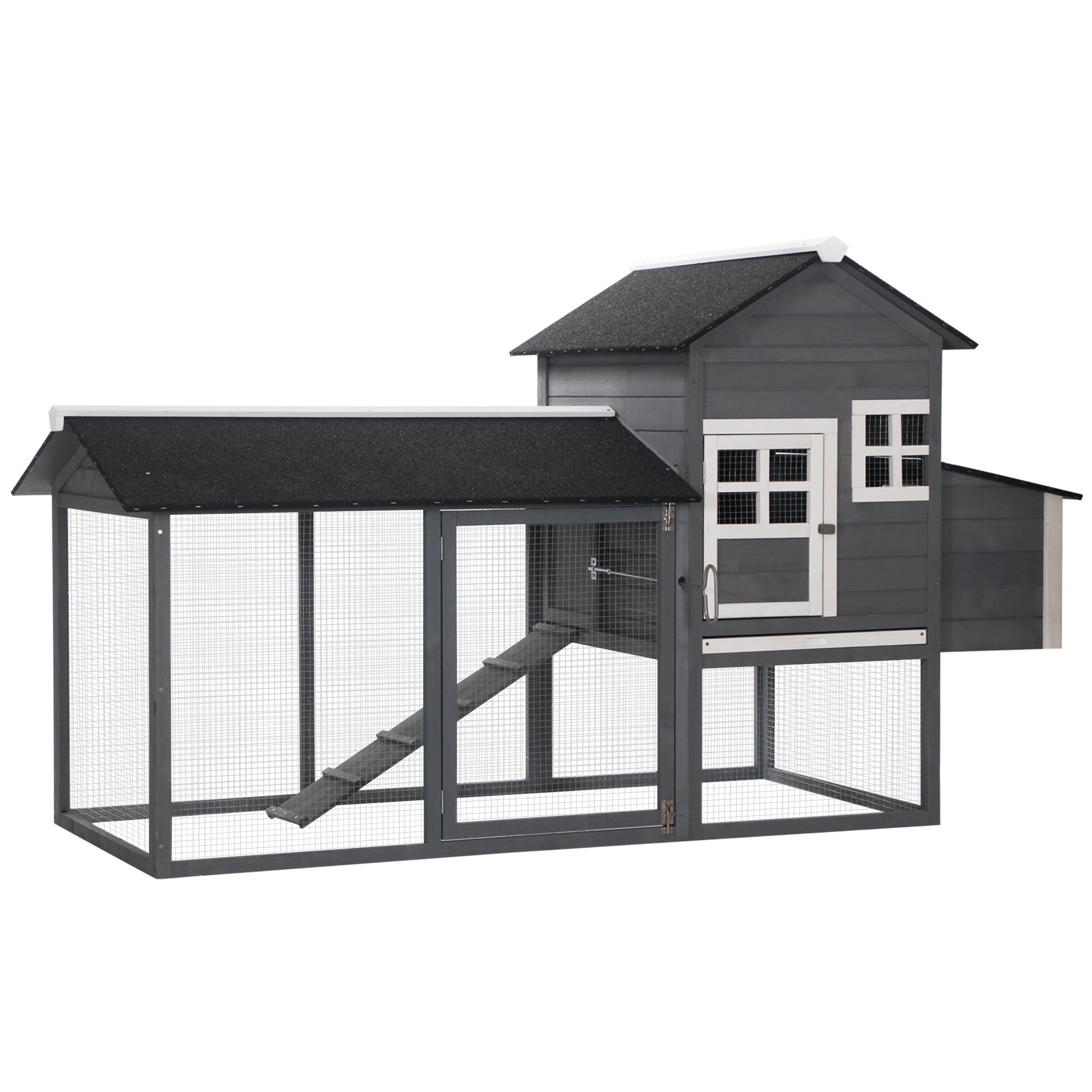 84" Chicken Coop Wooden Hen House Rabbit Hutch Poultry Cage Pen Outdoor Backyard with Nesting Box and Run, Grey
