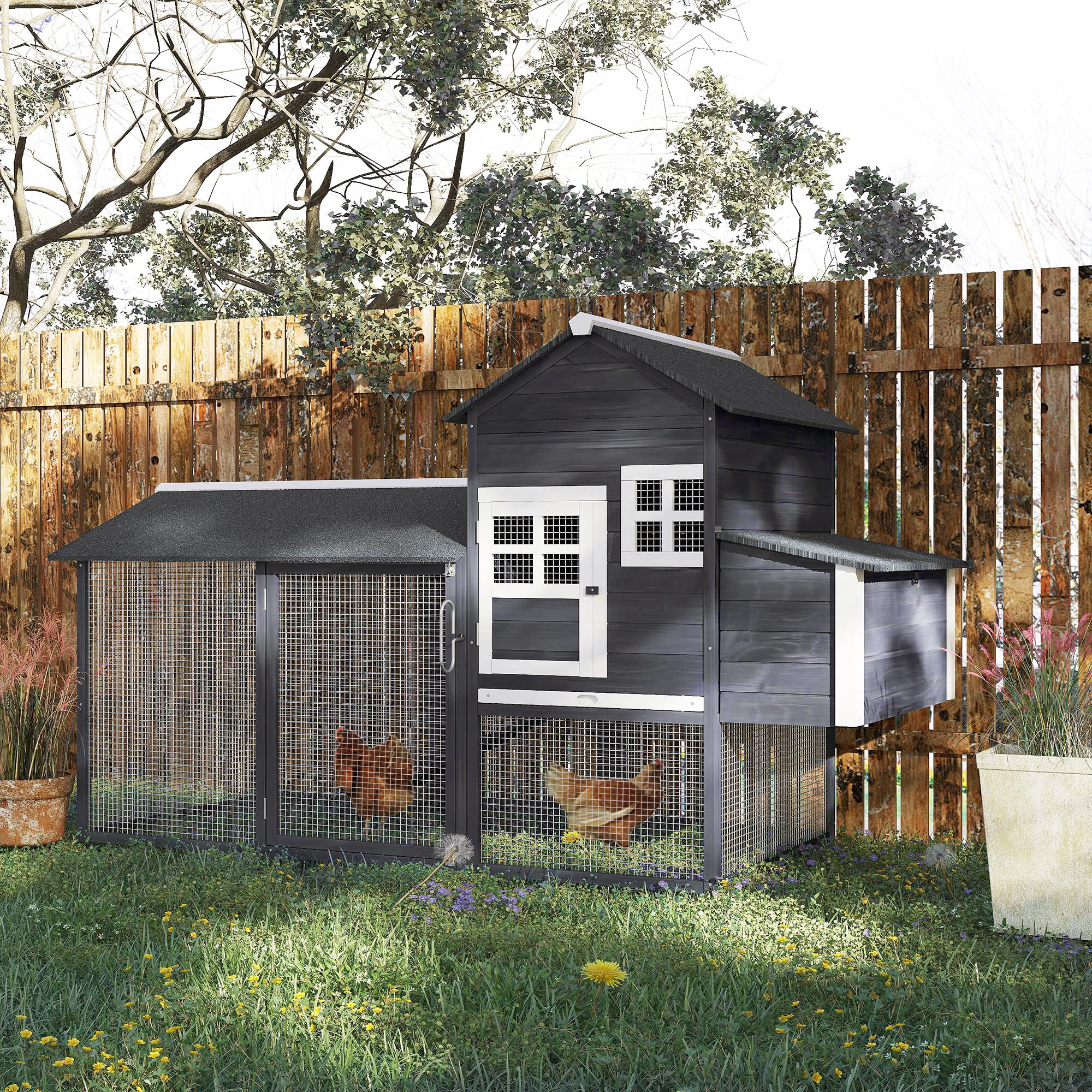 84" Chicken Coop Wooden Hen House Rabbit Hutch Poultry Cage Pen Outdoor Backyard with Nesting Box and Run, Grey