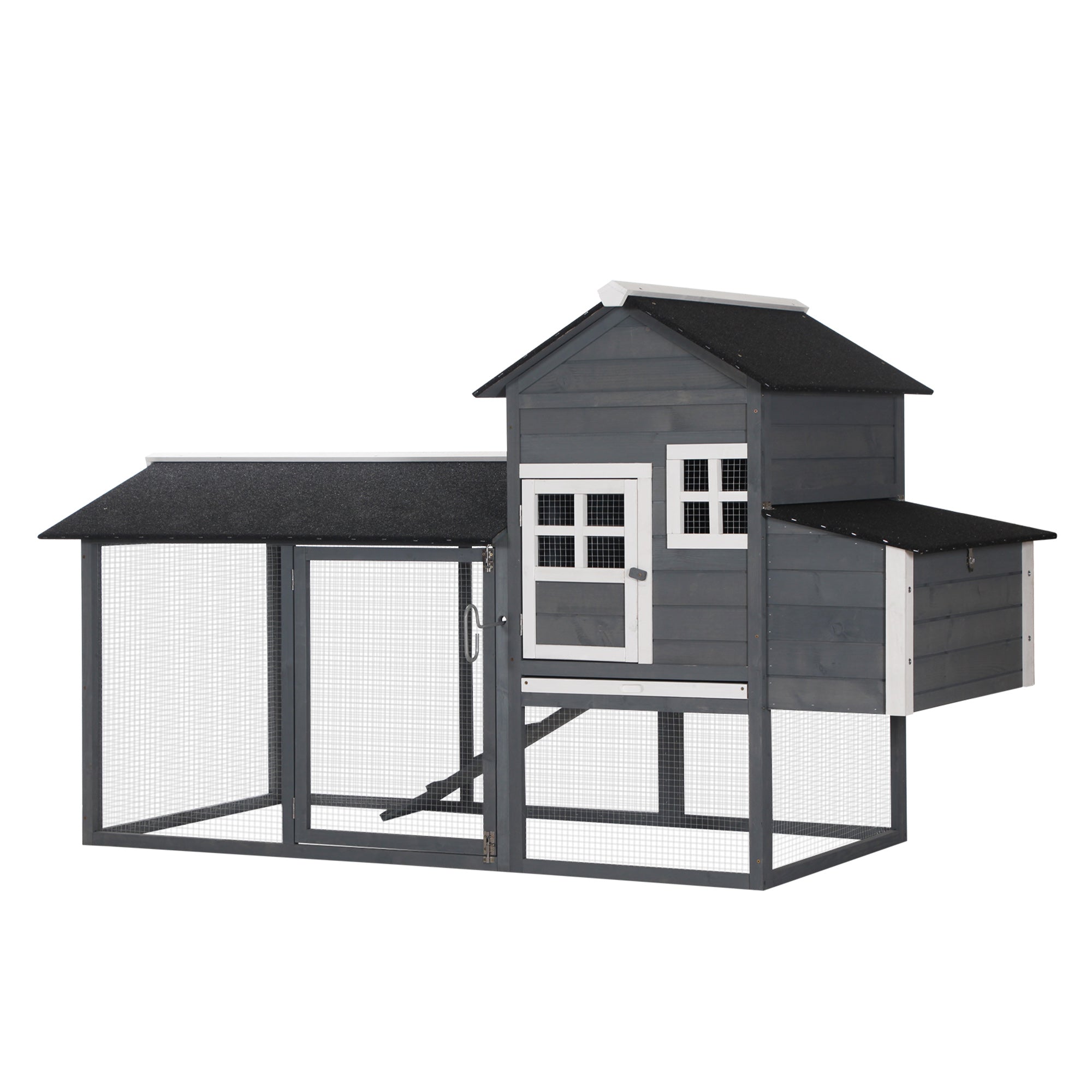 84" Chicken Coop Wooden Hen House Rabbit Hutch Poultry Cage Pen Outdoor Backyard with Nesting Box and Run, Grey