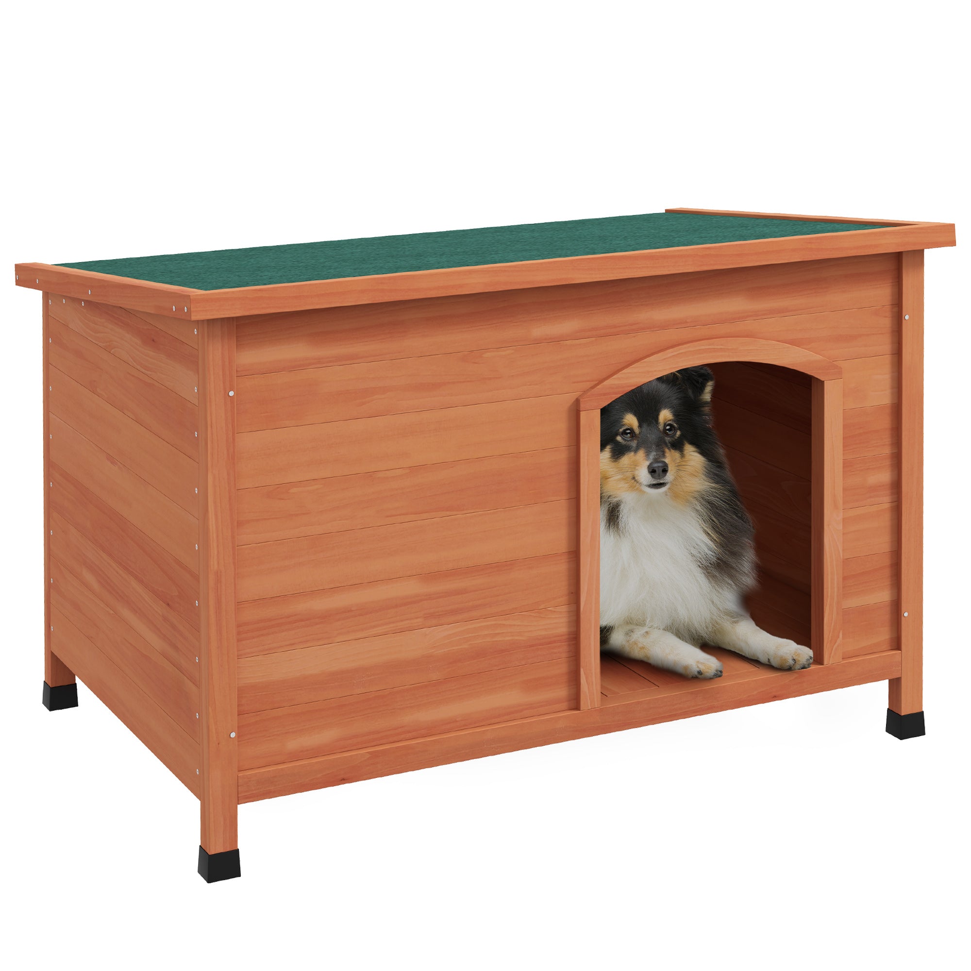 Wooden Dog Kennel Outdoor Pet House Elevated with Removable Floor, Openable Roof, for Large Dogs, 100 x 65.5 x 68cm - Natural Wood Tone