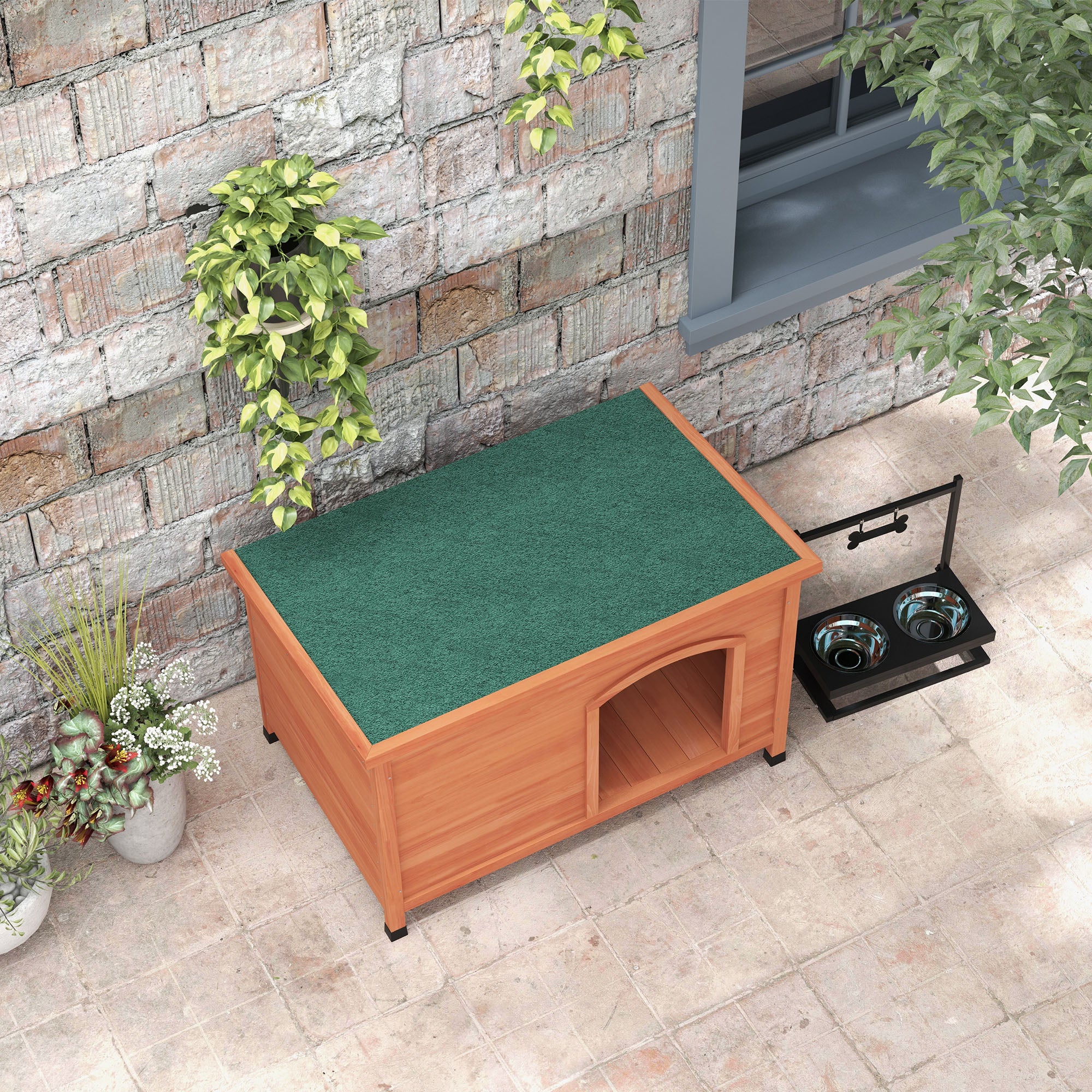 Wooden Dog Kennel Outdoor Pet House Elevated with Removable Floor, Openable Roof, for Large Dogs, 100 x 65.5 x 68cm - Natural Wood Tone