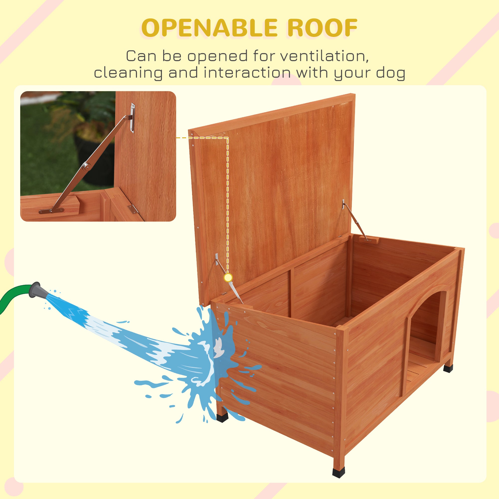 Wooden Dog Kennel Outdoor Pet House Elevated with Removable Floor, Openable Roof, for Large Dogs, 100 x 65.5 x 68cm - Natural Wood Tone