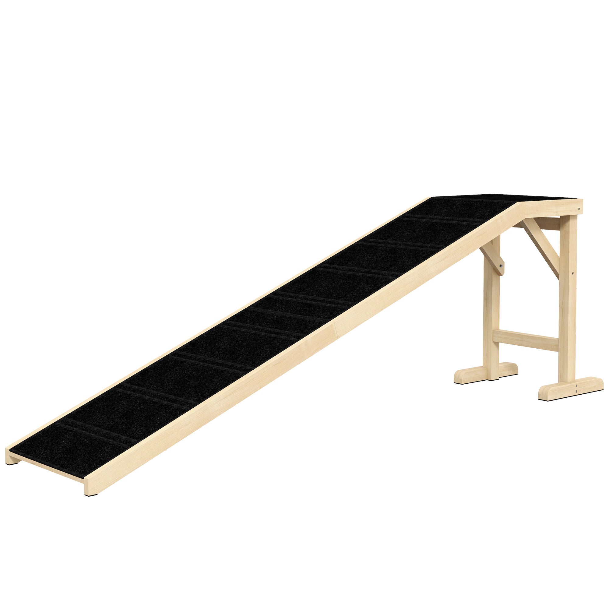 Pet Ramp Bed Steps for Dogs Cats Non-slip Carpet Top Platform Pine Wood 74"L x 16"W x 25"H Natural