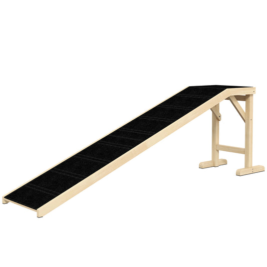 Pet Ramp Bed Steps for Dogs Cats Non-slip Carpet Top Platform Pine Wood 74"L x 16"W x 25"H Natural