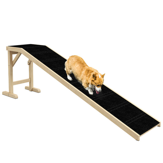 Pet Ramp Bed Steps for Dogs Cats Non-slip Carpet Top Platform Pine Wood 74"L x 16"W x 25"H Natural