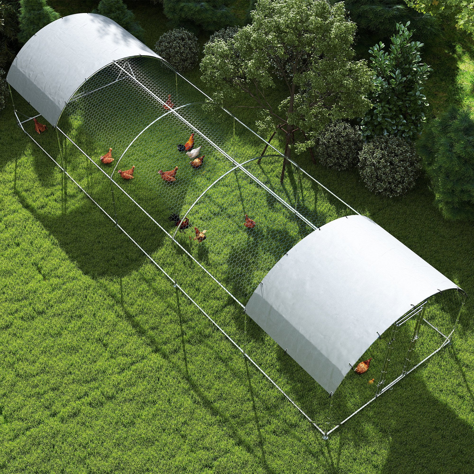 Large Chicken Coop Metal Chicken Run with Waterproof and Anti-UV Cover, Dome Shaped Walk in Fence Cage Hen House for Outdoor and Yard Farm Use, 1" Tube Diameter, 9.2' x 31.2' x 6.5'