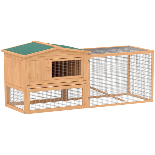 PawHut Rabbit Hutch 2-Story Bunny Cage Small Animal House with Slide Out Tray, Detachable Run, for Indoor Outdoor, 61.5" x 23" x 27", Natural