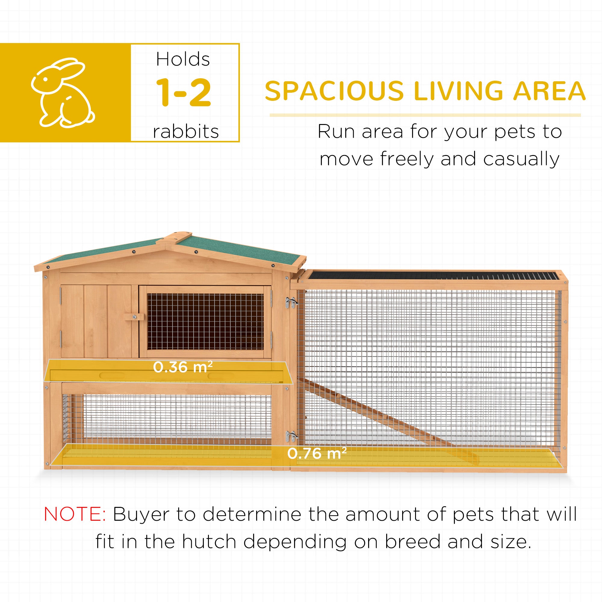 PawHut Rabbit Hutch 2-Story Bunny Cage Small Animal House with Slide Out Tray, Detachable Run, for Indoor Outdoor, 61.5" x 23" x 27", Natural