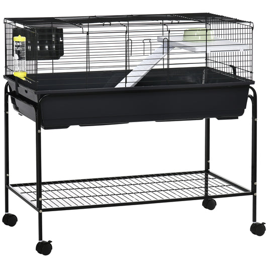 PawHut Two-Story Small Animal Cage Removable from Stand, Guinea Pig Cage, Hedgehog Cage, Chinchilla Cage, Ferret, with Shelf & Wheels, Pet Habitat, 39" x 20.5" x 36.5"