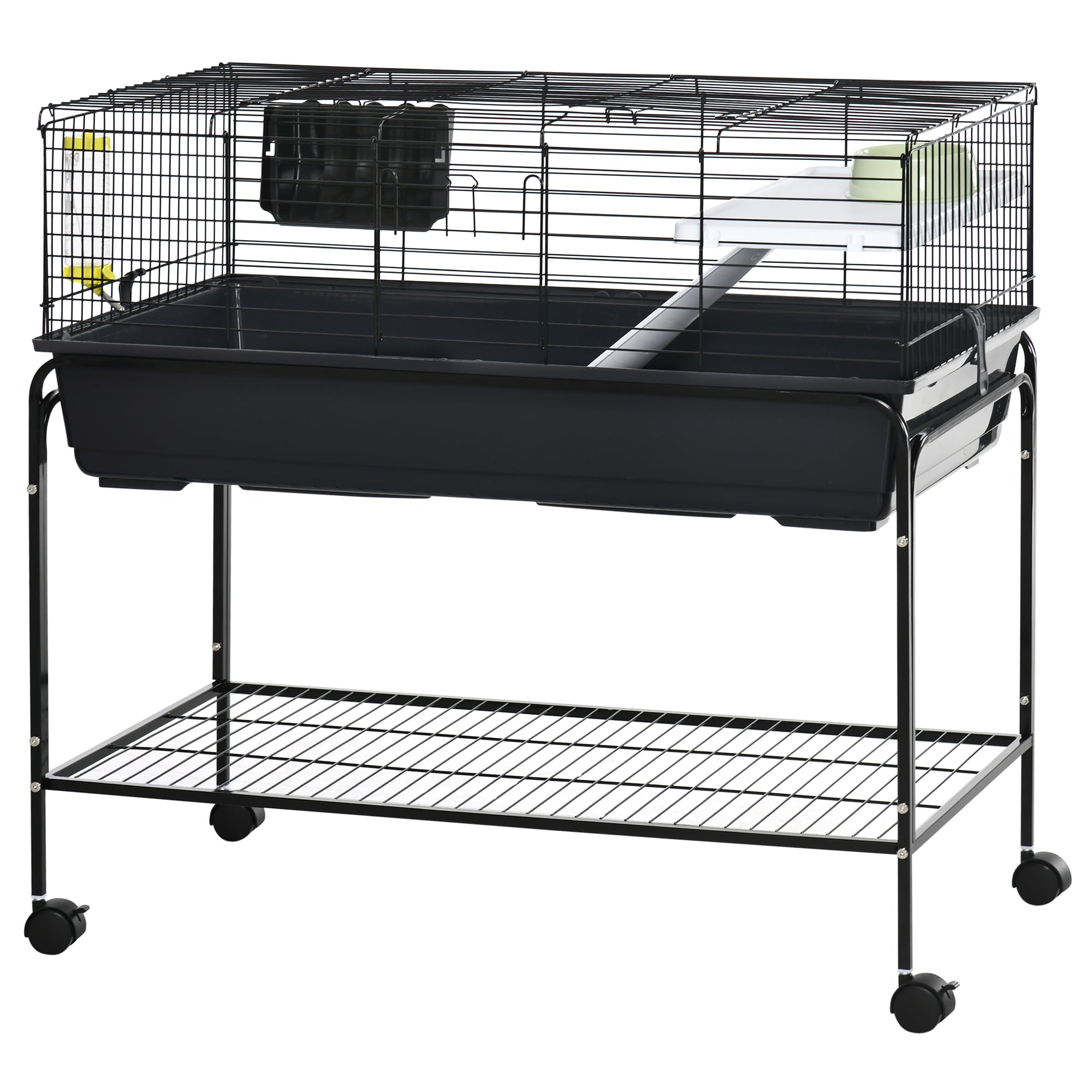 PawHut Two-Story Small Animal Cage Removable from Stand, Guinea Pig Cage, Hedgehog Cage, Chinchilla Cage, Ferret, with Shelf & Wheels, Pet Habitat, 39" x 20.5" x 36.5"