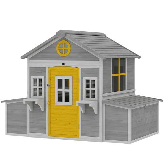 Wooden Chicken Coop, Hen House for 2-4 Hens, Outdoor Playhouse Poultry Cage with 2 Nesting Boxes, Waterproof Roof, Windows, Chicken Hutch for Farm Backyard, 72" x 50" x 54", Gray