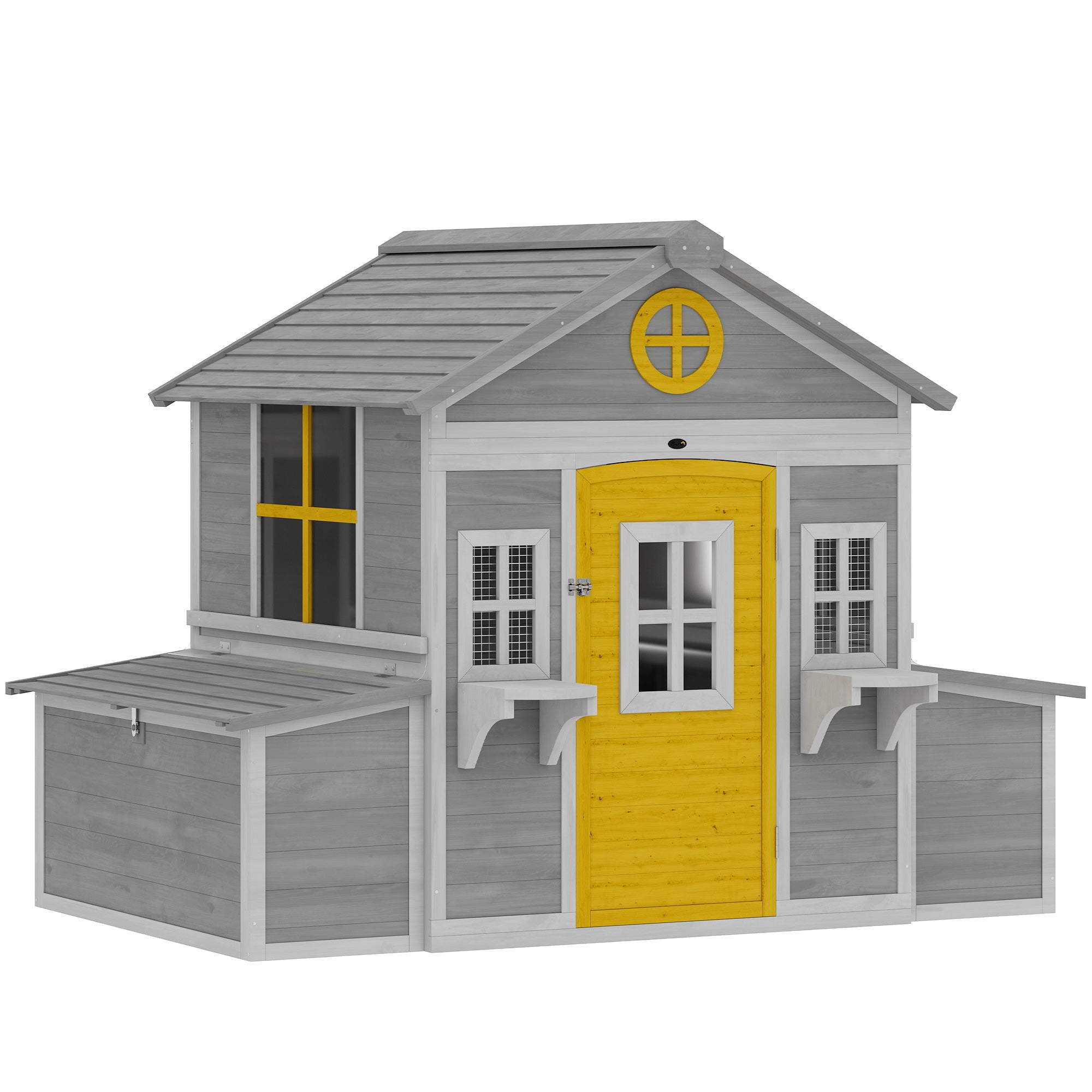 Wooden Chicken Coop, Hen House for 2-4 Hens, Outdoor Playhouse Poultry Cage with 2 Nesting Boxes, Waterproof Roof, Windows, Chicken Hutch for Farm Backyard, 72" x 50" x 54", Gray