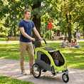 Load image into Gallery viewer, Dog Bike Trailer, 2 in 1 Pet Stroller Cart Bicycle Carrier, Folding Cart Frame with Suspension, Universal Bicycle Coupler, Reflectors, Flag, Green
