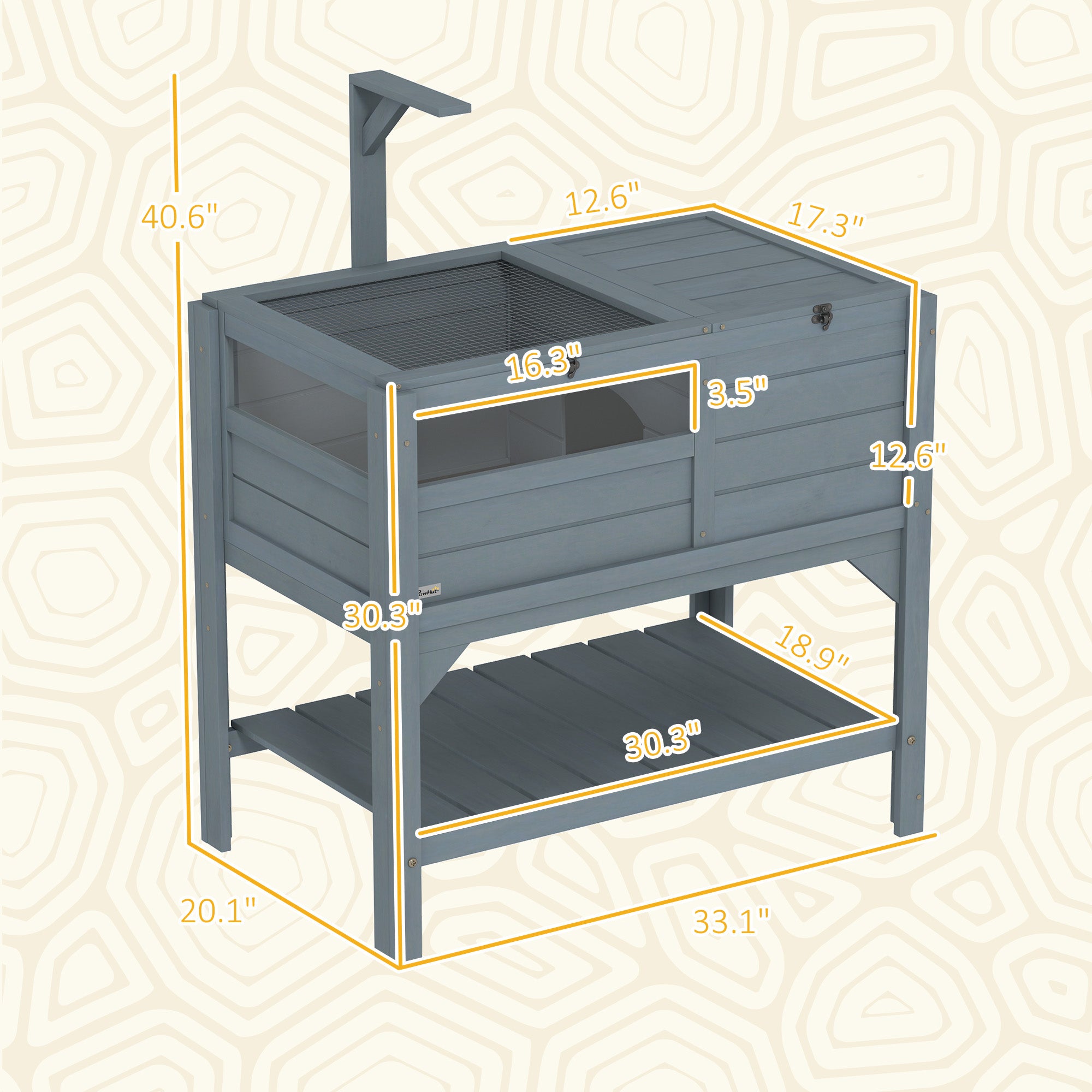 Tortoise Habitat with Shelf Storage, Tortoise Enclosure with Weather Protection, Tortoise Gift Accessory, Reptile Enclosure with Tray, Light Support Frame,  Gray