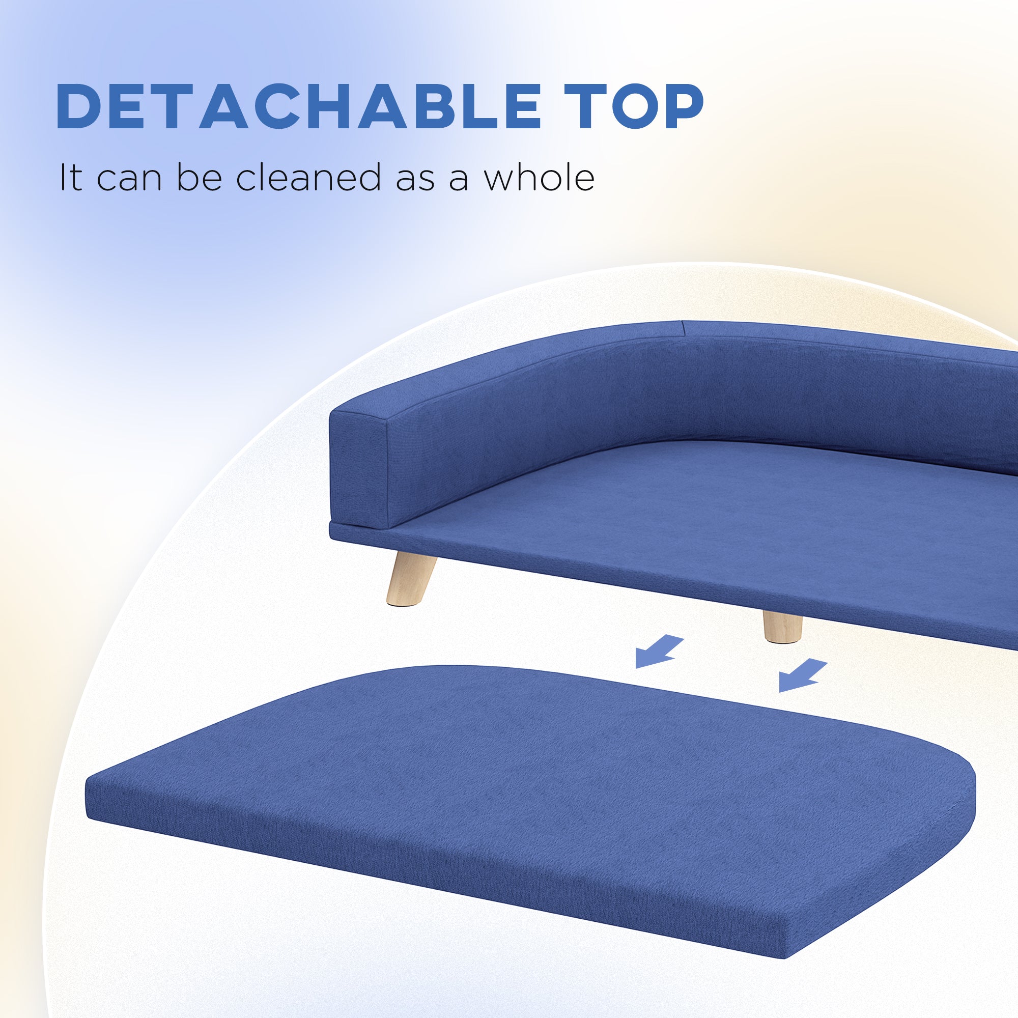 PawHut Dog Sofa Couch, Pet Bed with Comfortable Luxury Cushion, Washable Cover, Wooden Legs, Anti-slip Mat for Large Dogs, Cats, Kittens, Blue
