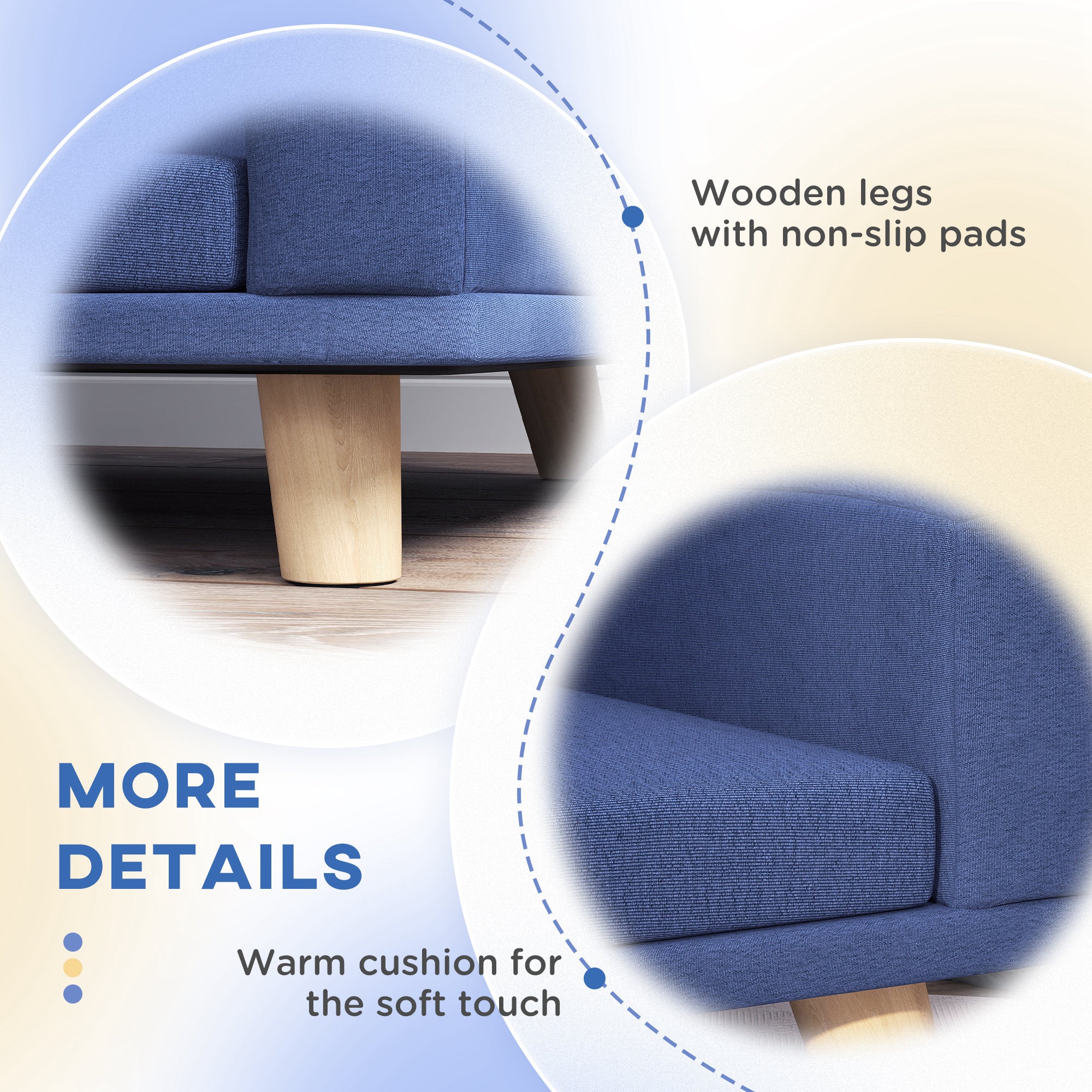 PawHut Dog Sofa Couch, Pet Bed with Comfortable Luxury Cushion, Washable Cover, Wooden Legs, Anti-slip Mat for Large Dogs, Cats, Kittens, Blue