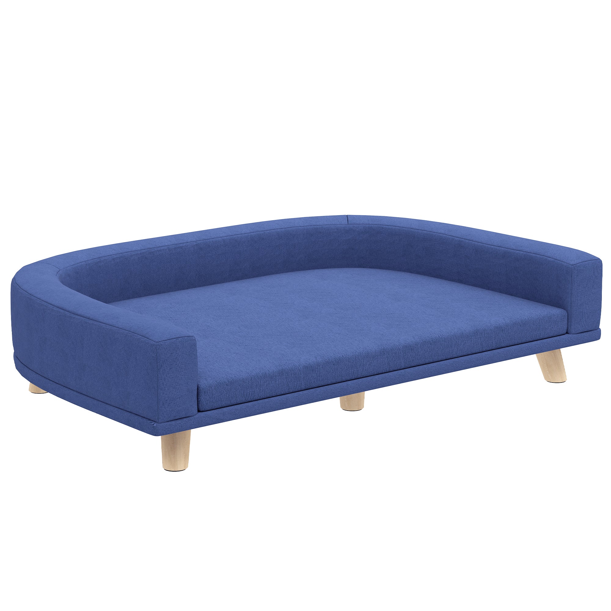 PawHut Dog Sofa Couch, Pet Bed with Comfortable Luxury Cushion, Washable Cover, Wooden Legs, Anti-slip Mat for Large Dogs, Cats, Kittens, Blue