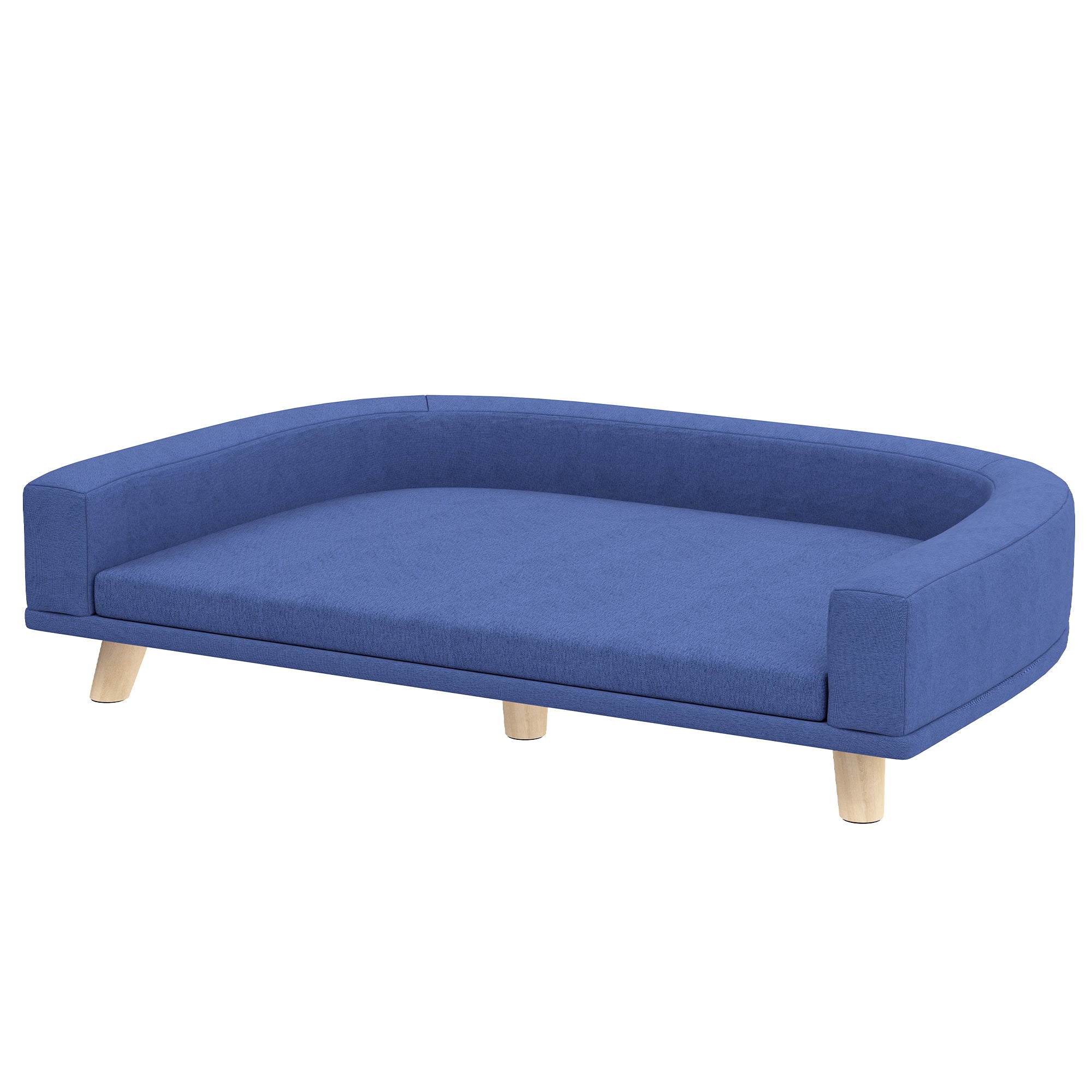 PawHut Dog Sofa Couch, Pet Bed with Comfortable Luxury Cushion, Washable Cover, Wooden Legs, Anti-slip Mat for Large Dogs, Cats, Kittens, Blue