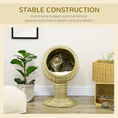 Load image into Gallery viewer, Raised Cat House, Natural Mat Grass Cat Bed, Kitten Cave with Cushion, Detachable Top, Yellow, Φ41x 69 cm

