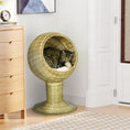 Load image into Gallery viewer, Raised Cat House, Natural Mat Grass Cat Bed, Kitten Cave with Cushion, Detachable Top, Yellow, Φ41x 69 cm
