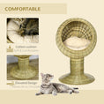 Load image into Gallery viewer, Raised Cat House, Natural Mat Grass Cat Bed, Kitten Cave with Cushion, Detachable Top, Yellow, Φ41x 69 cm
