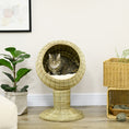Load image into Gallery viewer, Raised Cat House, Natural Mat Grass Cat Bed, Kitten Cave with Cushion, Detachable Top, Yellow, Φ41x 69 cm
