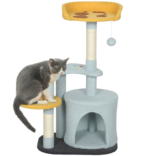 Cat Tree, 31.5 inch Cat Tower for Indoor Cats with Plush Perch, Gamepad Shaped Platform, Condo, Sisal Scratching Post and Toy Ball, Blue