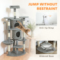 Load image into Gallery viewer, Cat Tree, 62" Multi-Level Cat Tower with Scratching Posts, 2 Condos, Hammock, Perches, Plush, Pompoms, for Indoor Kittens Playing, Resting, Sleeping, Light Grey
