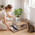Load image into Gallery viewer, Stainless Steel Litter Box, XL Sifting Cat Litter Box with Sifting Pan, High Sides for Medium, Large Cat, Pine Pellets, Non-Sticky, Odour Control and Easy Cleaning, 23.6" x 15.7" x 7.9", Silver
