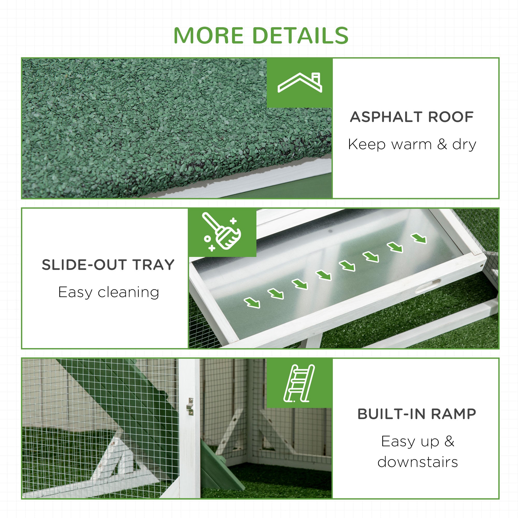 42" Chicken Coop, Wooden Hen Run House, Rabbit Hutch with Nesting Box, Removable Tray, Asphalt Roof, Planting Lattice, Green