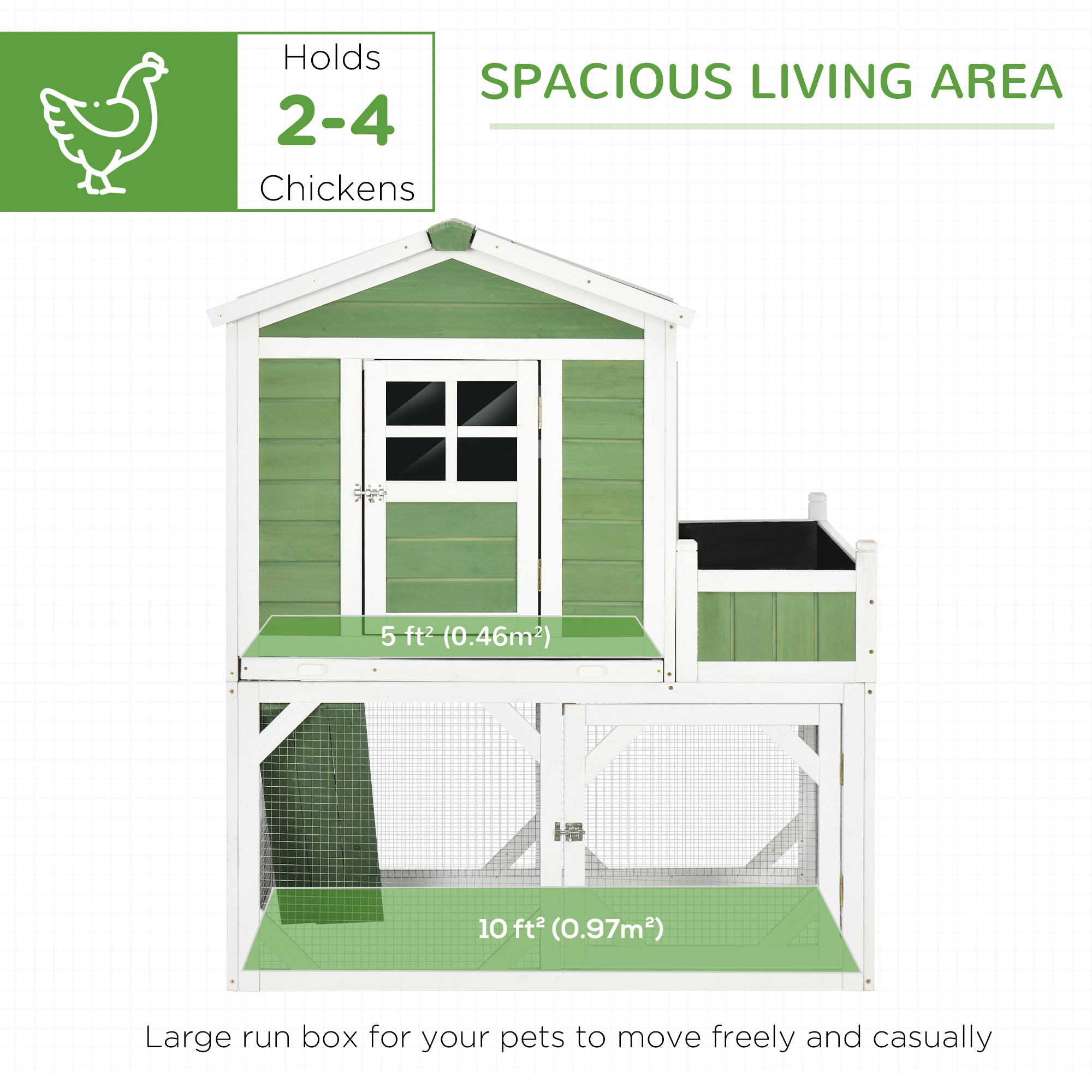 42" Chicken Coop, Wooden Hen Run House, Rabbit Hutch with Nesting Box, Removable Tray, Asphalt Roof, Planting Lattice, Green