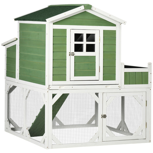 42" Chicken Coop, Wooden Hen Run House, Rabbit Hutch with Nesting Box, Removable Tray, Asphalt Roof, Planting Lattice, Green