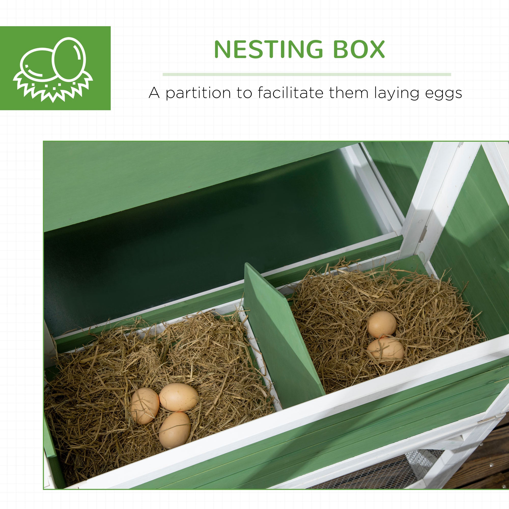 42" Chicken Coop, Wooden Hen Run House, Rabbit Hutch with Nesting Box, Removable Tray, Asphalt Roof, Planting Lattice, Green