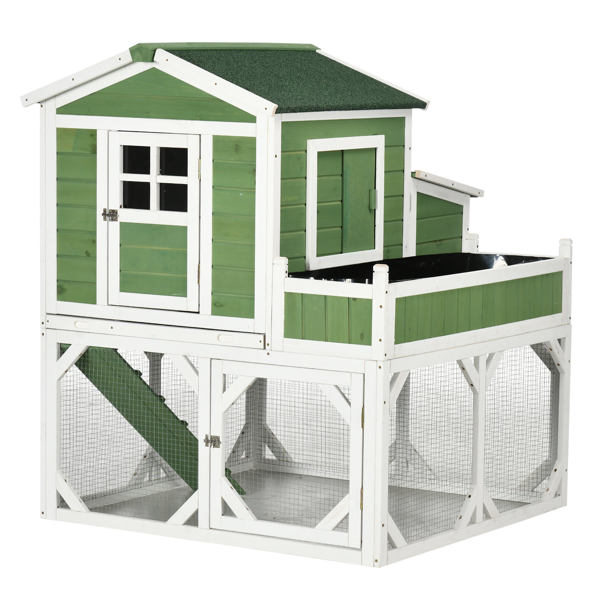 49" Small Chicken Coop Hen House with Garden Space, Chicken House Outdoor Run Cage with Weather Protection, 2-4 Birds, Green