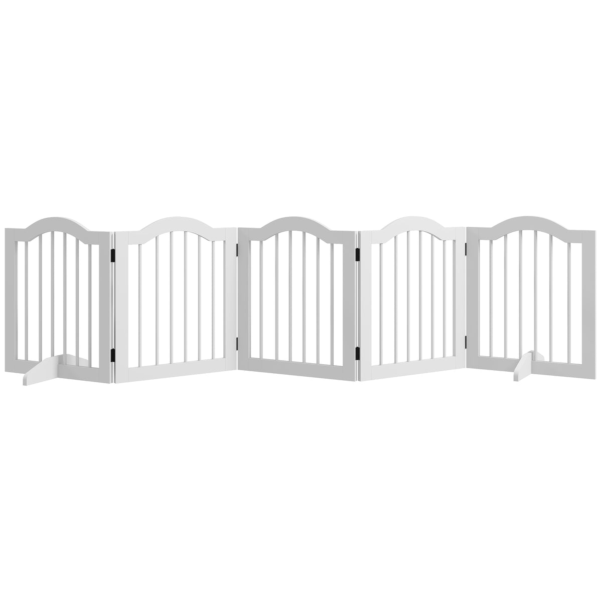 24"H Foldable Dog Gate, 5 Panels Freestanding Pet Gate Barriers Indoor with Support Feet, Puppy Fence for Small Dogs, White