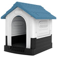 Charger l'image dans la visionneuse de la galerie, Outdoor Dog House, Plastic Dog Kennel, Water-Resistant Pet Shelter with Windows, Base Support for Garden Patio, Miniature Dogs, 25" x 22" x 26" - Blue
