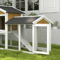 Load image into Gallery viewer, Wooden Rabbit Hutch Outdoor, Double Tier Guinea Pig Hutch, Small Animal House Water-Resistant Roof Ramp 147 x 54 x 84 cm, Yellow

