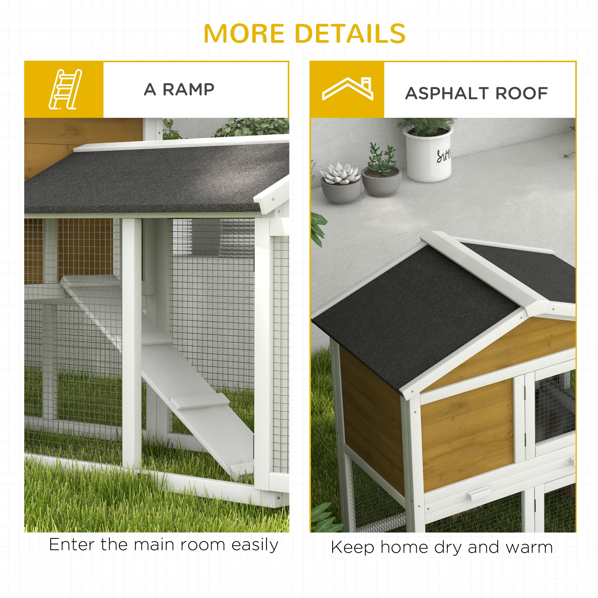 PawHut 58" Rabbit Hutch, Wooden Bunny Hutch, Guinea Pig Cage, Small Animal Enclosure with Run Area, Removable Tray, Asphalt Roof, Lockable Doors and Ramp, Nature Wood