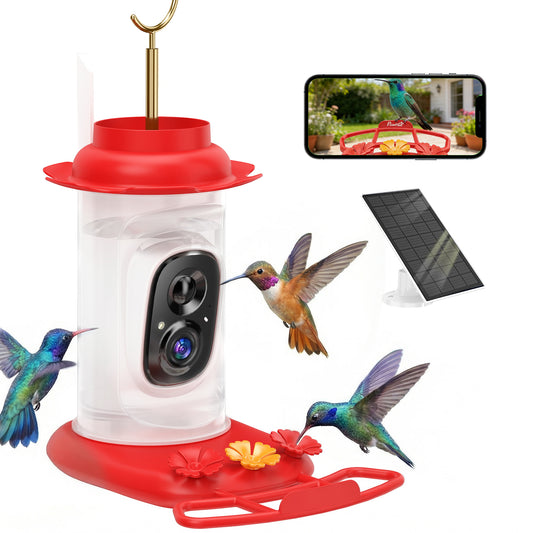 Hummingbird Ｗater Feeder with Camera, AI Identify 16000+ Birds, 2K HD Live Video, 3W Solar, Bird Feeder Camera with Arrival Alerts, Capture Live Video, Gift for Enthusiast