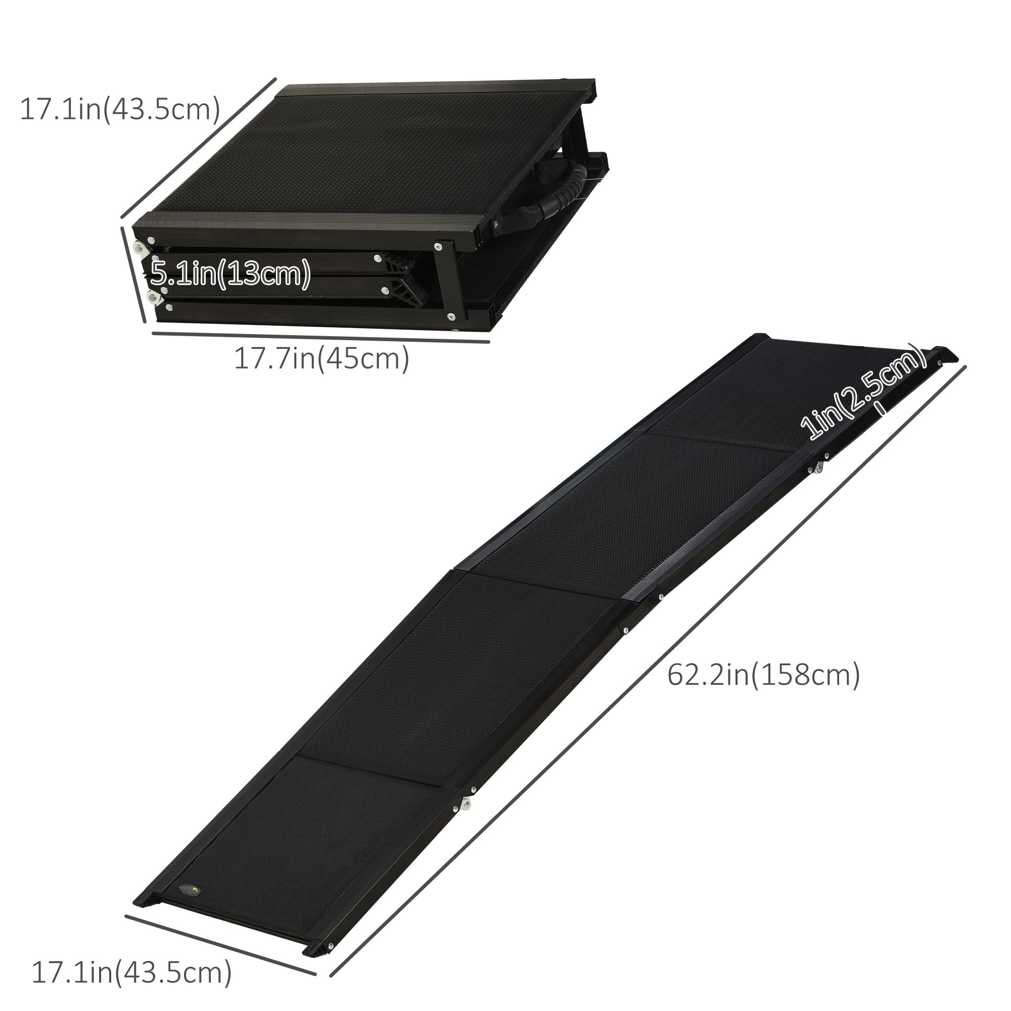 Folding Pet Ramp, 62 Inch Lightweight Portable Dog Ramp for Extra Large Dogs, Non-Slip Surface for Cars, Trucks and SUVs, Black