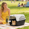 Charger l'image dans la visionneuse de la galerie, Plastic Dog and Cat Kennel Hard Sided, Airline Approved Pet Carrier for Mini Dogs and Cats, Portable Crate w/ Steel Wire Door, Water Bowl, for Car, Airplane, Outdoor, Black

