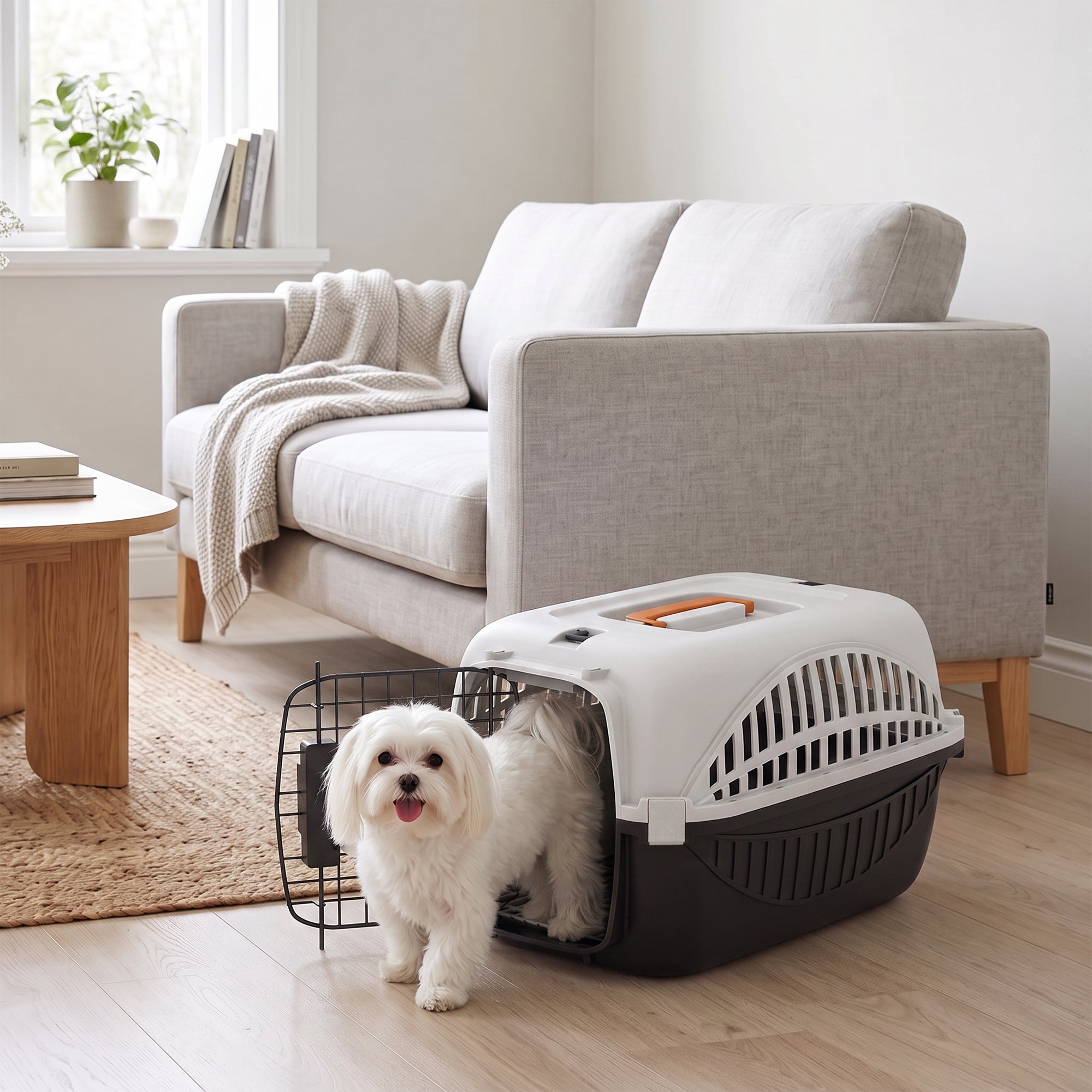 Plastic Dog and Cat Kennel Hard Sided, Airline Approved Pet Carrier for Mini Dogs and Cats, Portable Crate w/ Steel Wire Door, Water Bowl, for Car, Airplane, Outdoor, Black