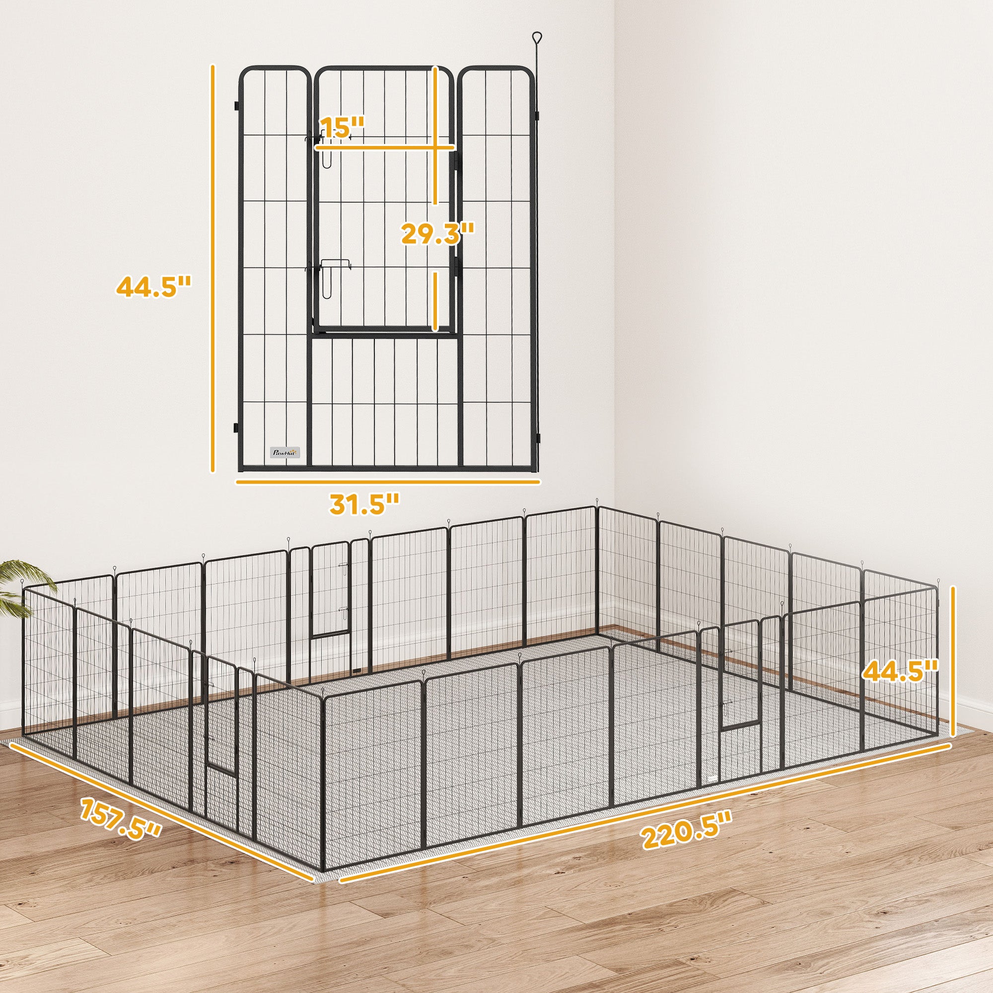 Dog Playpen, 44.5" H 24 Panels 63'L Puppy Playpen Exercise Pen Rust-resistant with Lockable Door for Indoor Outdoor, DIY Shape 220 sq.ft Pet Fence for Small to Large Dogs, for RV Camping Yard