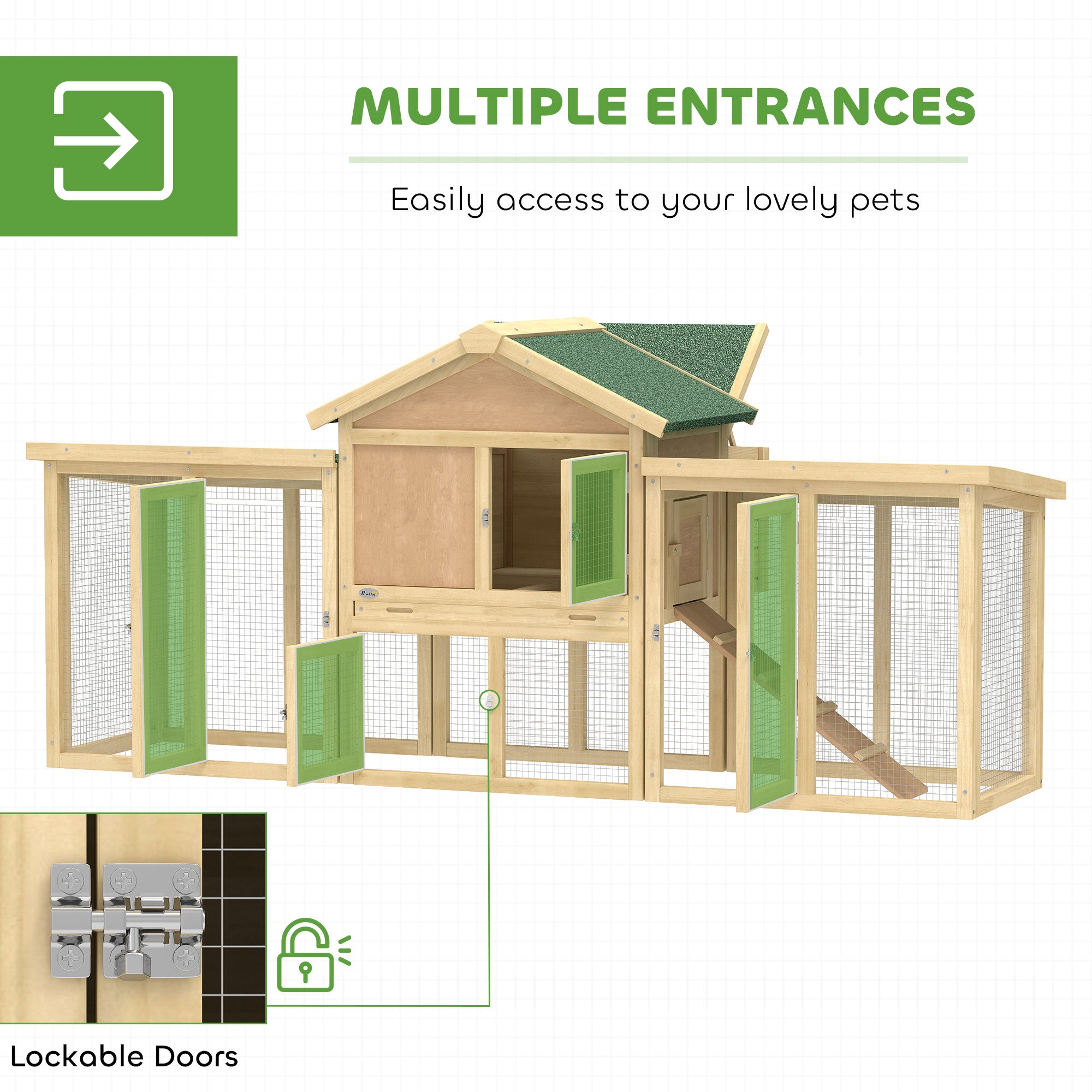 80" Chicken Coop, Wooden Outdoor Chicken Cage Hen House with Nesting Box, Double Runs, Removable Tray, Ramp, for Backyard