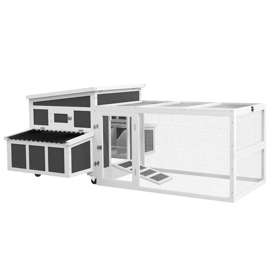 PawHut Wooden Chicken Coop with Nesting Box, Outdoor Poultry Cage Rabbit Hutch for 6 Chickens with Pull Out Tray, Run, Perches, Ramp, Windows for Duck, Hen, Small Animals, Dark Gray