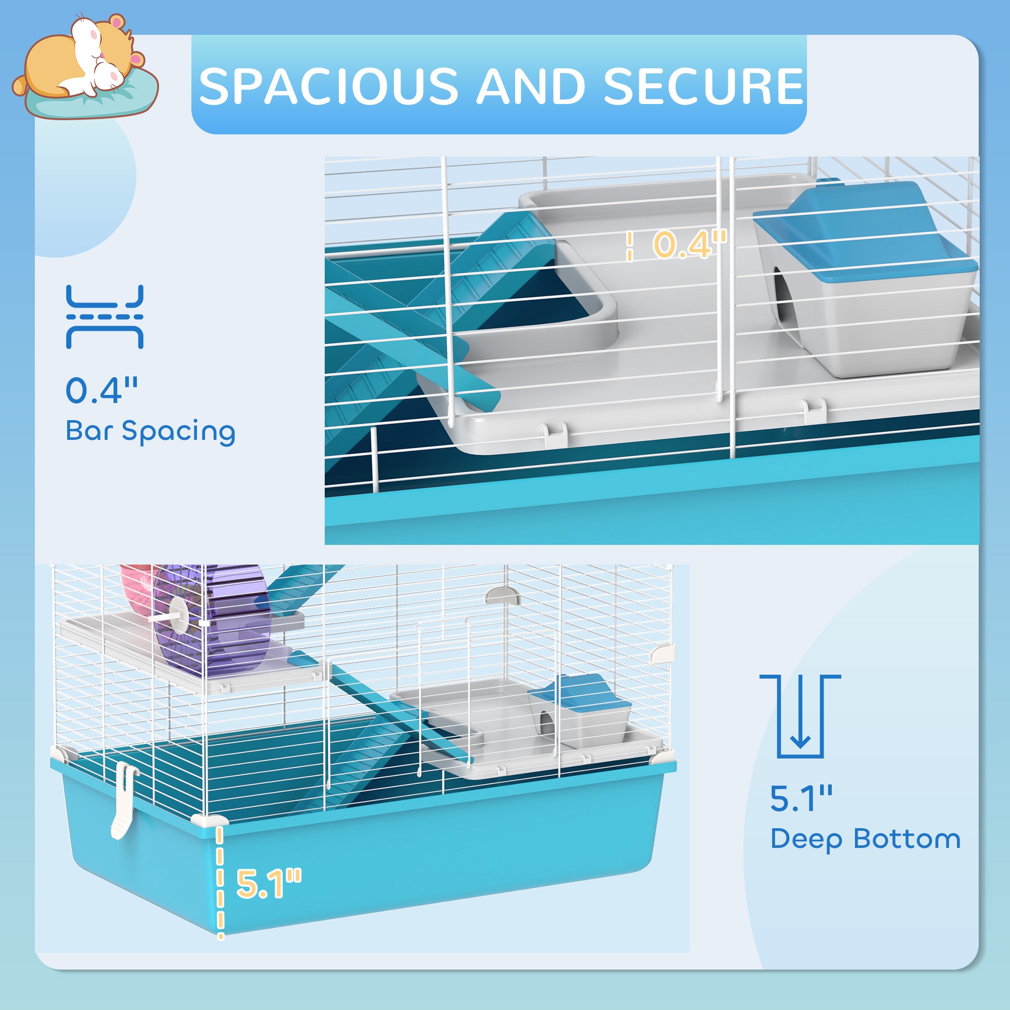 PawHut Hamster Cage, 6 Tier Small Animal Cage with Tubes and Tunnels, 32" DIY Design Large Hamster Cage with Hut, Wheel, Food Dish, Water Bottle, Ramps, for Dwarf & Gerbil, Light Blue